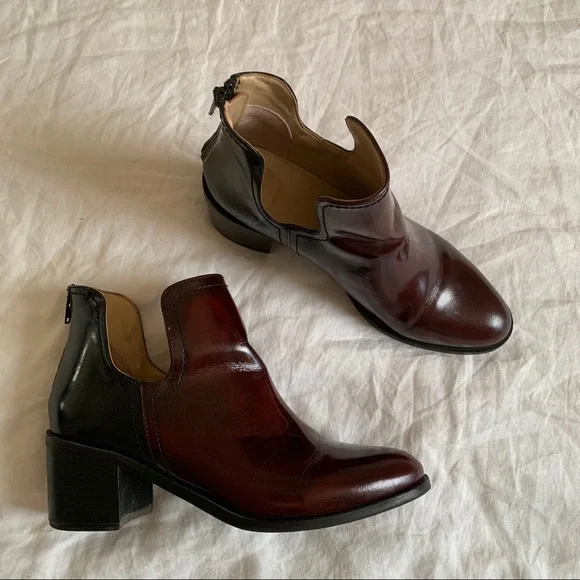 Zara oxblood ankle chunky heel boots (s6) - Picture 4 of 8